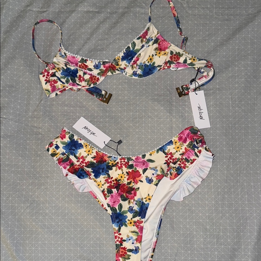 Nasty Gal Floral Bikini - Pink, Blue, Yellow